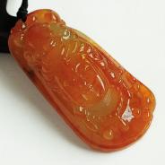 糯冰种红黄翡缅甸翡翠观音头挂件