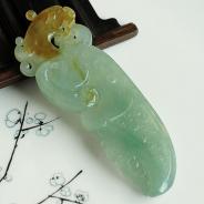冰种晴水黄翡缅甸翡翠仿古龙刀挂件