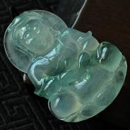 冰种飘花缅甸翡翠观音挂件