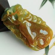 冰种晴水褐黄翡缅甸翡翠招财进宝挂件