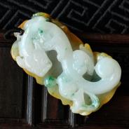 细糯种黄翡飘花缅甸翡翠一夜成龙挂件