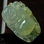 冰种黄翡飘花缅甸翡翠玉佛挂件