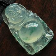 冰玻种飘花缅甸翡翠站佛挂件