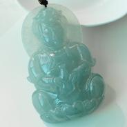 冰种蓝晴水缅甸翡翠观音挂件