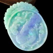 糯冰种春带彩缅甸翡翠吉祥如意挂件