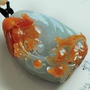 糯冰种红黄翡缅甸翡翠富贵双喜挂件