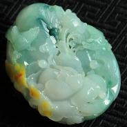 糯冰种三彩缅甸翡翠富贵双喜手玩件
