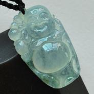 冰玻种飘花缅甸翡翠逍遥佛挂件