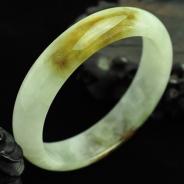 糯冰种褐黄翡缅甸翡翠手镯（56mm）