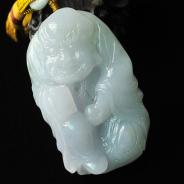 糯冰种淡紫罗兰略飘花缅甸翡翠“送财罗汉”手玩件