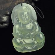 冰种淡晴水略飘花缅甸翡翠观音挂件