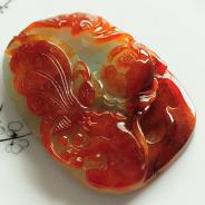 糯冰种红翡缅甸翡翠蝴蝶挂件