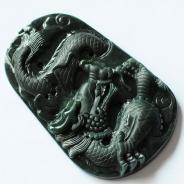 糯冰种墨翠缅甸翡翠龙行天下挂件