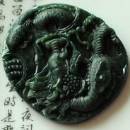 糯冰种墨翠缅甸翡翠龙行天下挂件