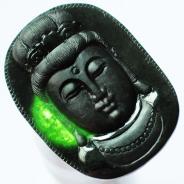 冰种墨翠缅甸翡翠观音头挂件
