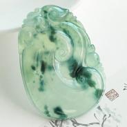 冰种飘花缅甸翡翠如意寿挂件