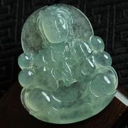 冰种晴水缅甸翡翠观音挂件