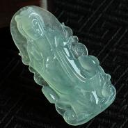 冰玻种晴水缅甸翡翠站观音挂件