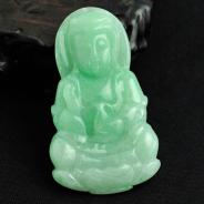 糯冰种豆色缅甸翡翠观音挂件