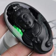冰玻种墨翠缅甸翡翠观音头挂件