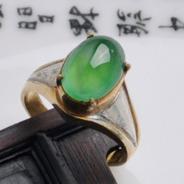冰玻种翠色满绿缅甸翡翠戒面