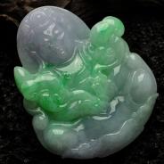 糯冰种春带彩缅甸翡翠观音挂件