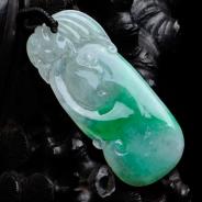 糯冰种翠色缅甸翡翠如意寿挂件