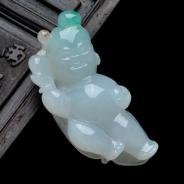 糯冰种三彩缅甸翡翠招财童子挂件