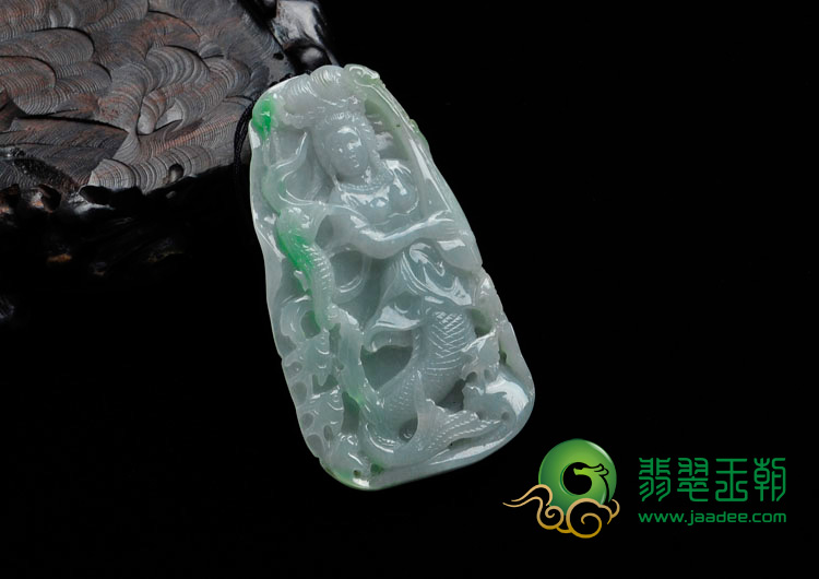 糯冰种飘翠缅甸翡翠美人鱼挂件