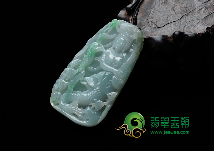 糯冰种飘翠缅甸翡翠美人鱼挂件