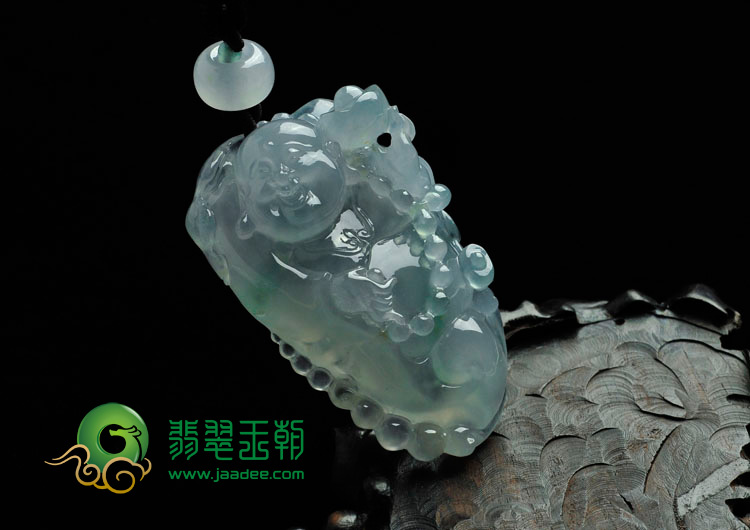 冰种飘花缅甸翡翠逍遥自在佛挂件