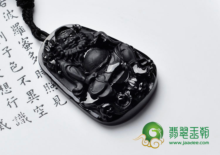 细糯种墨翠缅甸翡翠钟馗挂件