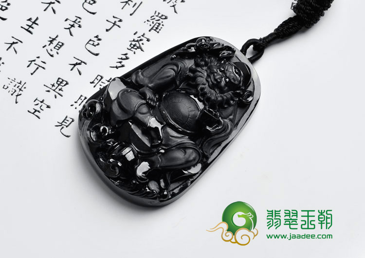 细糯种墨翠缅甸翡翠钟馗挂件