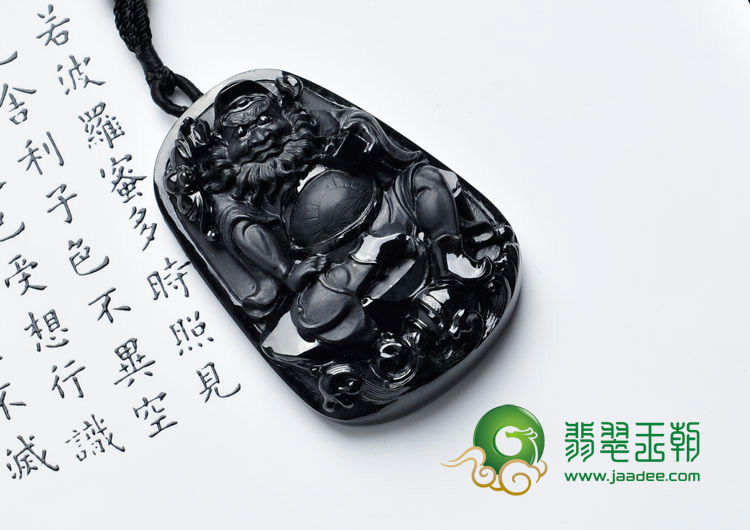 细糯种墨翠缅甸翡翠钟馗挂件