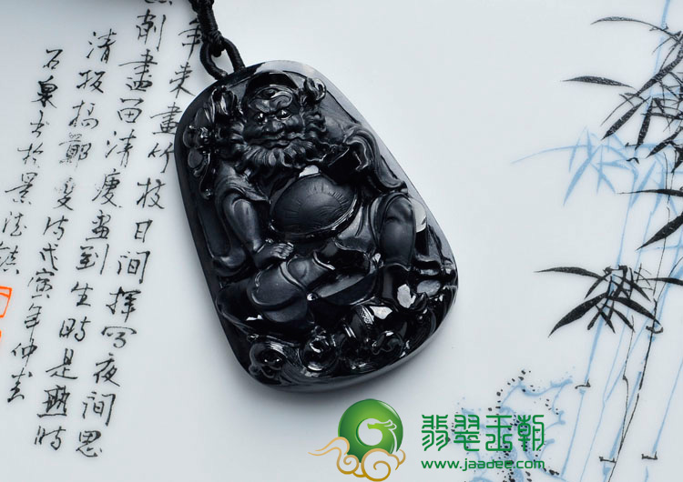 细糯种墨翠缅甸翡翠钟馗挂件
