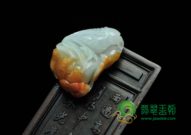 糯冰种红黄翡缅甸翡翠鸟语花香挂件