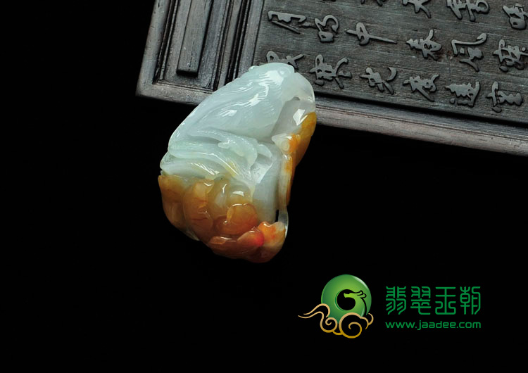 糯冰种红黄翡缅甸翡翠鸟语花香挂件