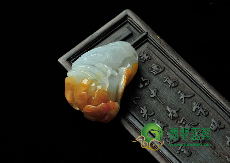糯冰种红黄翡缅甸翡翠鸟语花香挂件