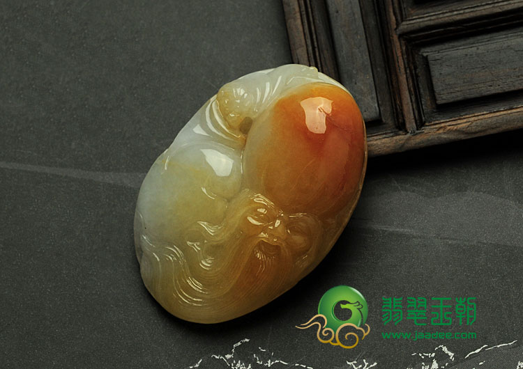 糯冰种红黄翡缅甸翡翠寿星头挂件