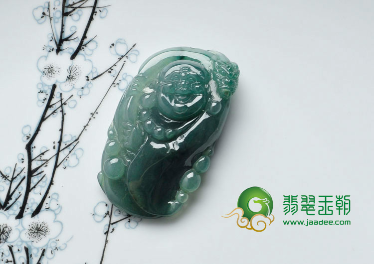 冰种蓝晴水缅甸翡翠降龙罗汉挂件