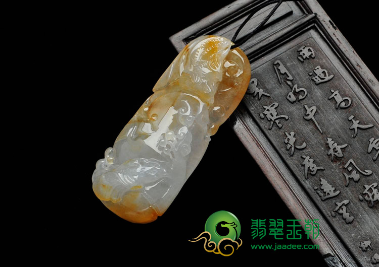 冰种黄翡缅甸翡翠双喜临门挂件