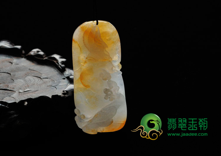 冰种黄翡缅甸翡翠双喜临门挂件