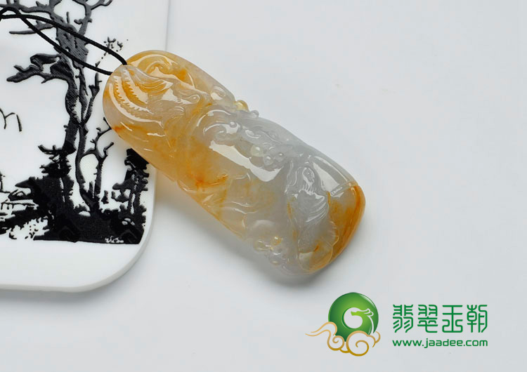 冰种黄翡缅甸翡翠双喜临门挂件