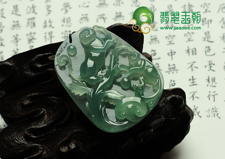 冰玻种晴水缅甸翡翠代代封侯挂件