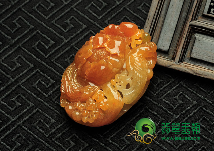 糯冰种红黄翡缅甸翡翠富贵双喜挂件