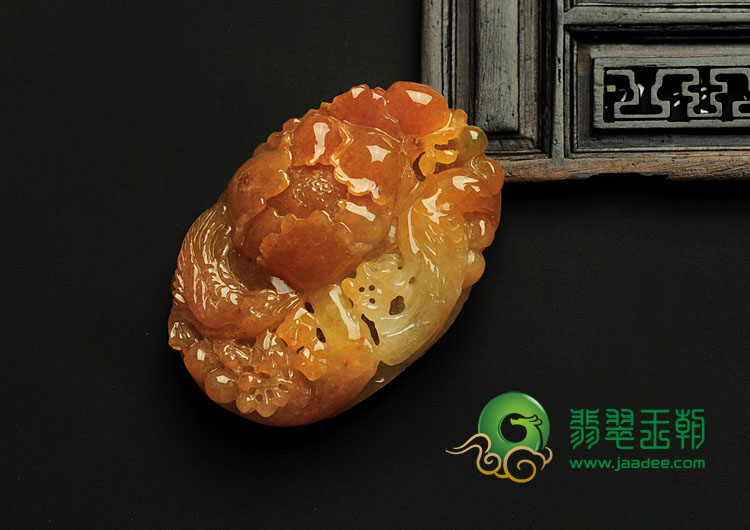 糯冰种红黄翡缅甸翡翠富贵双喜挂件