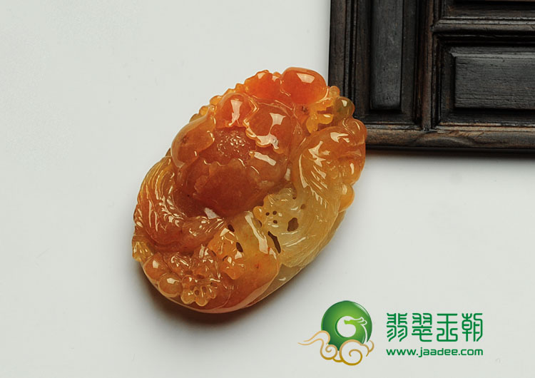 糯冰种红黄翡缅甸翡翠富贵双喜挂件