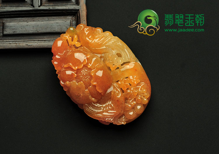 糯冰种红黄翡缅甸翡翠富贵双喜挂件