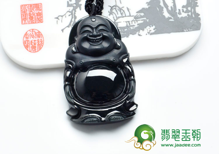 冰种墨翠缅甸翡翠站佛挂件