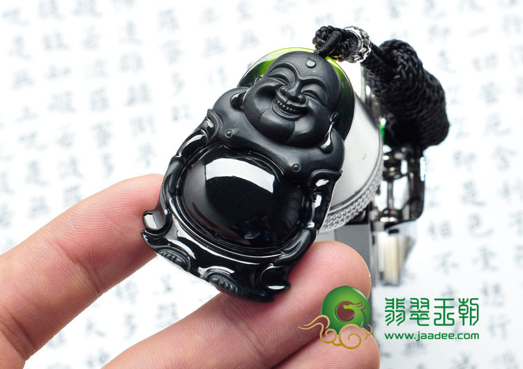 冰种墨翠缅甸翡翠站佛挂件